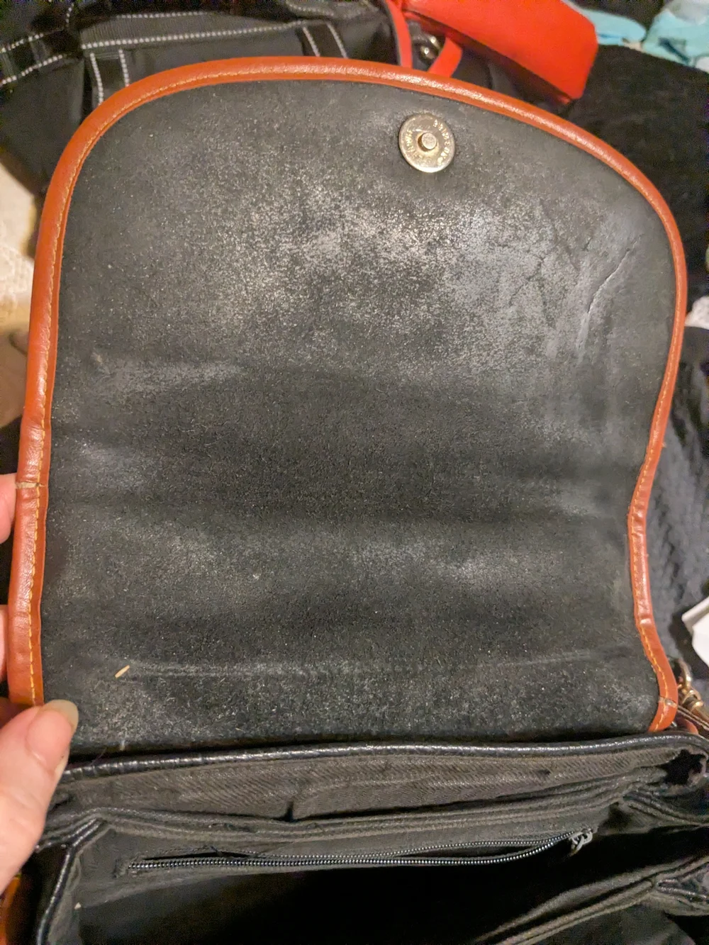 Vintage Dooney Bourke Pebbled Leather Bag black tan Crossbody